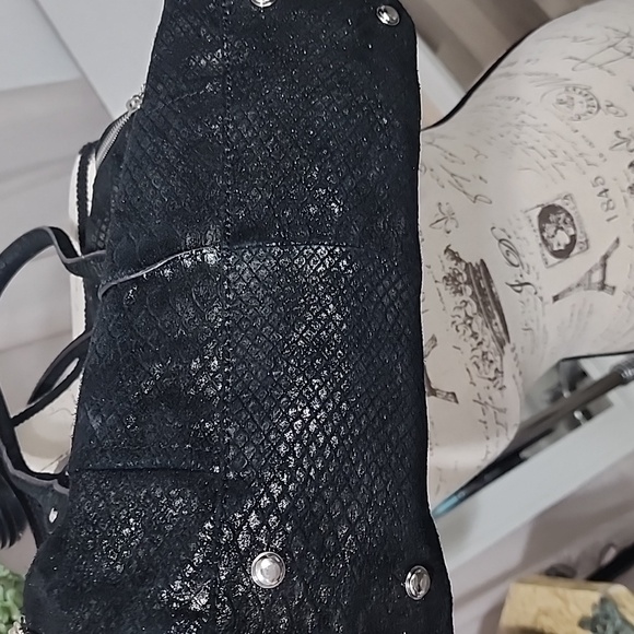 B. Makowsky  black metallic satchel. - Picture 6 of 7